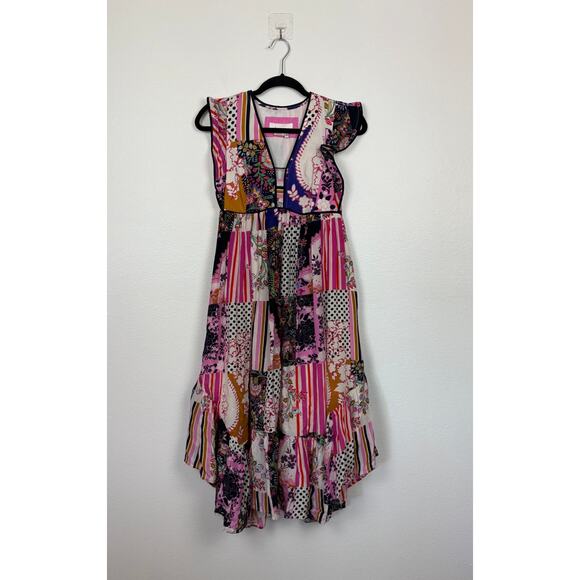 Anthropologie Ruffled Patchwork Asymmetrical Hem Midi Dress 00P - Picture 2 of 6